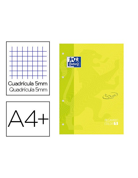 Recambio color 1 oxford din a4 80 hojas 90 gr cuadricula 5 mm tapa blanda 4 taladros lima touch