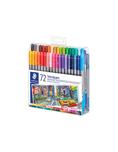 Rotulador staedtler doble punta de fibra 3200 estuche de 72 unidades colores surtidos