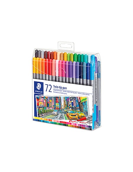Rotulador staedtler doble punta de fibra 3200 estuche de 72 unidades colores surtidos