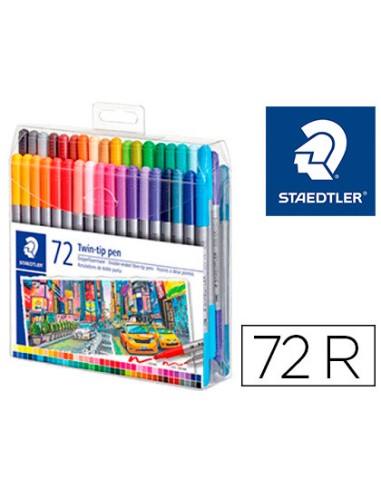 Rotulador staedtler doble punta de fibra 3200 estuche de 72 unidades colores surtidos