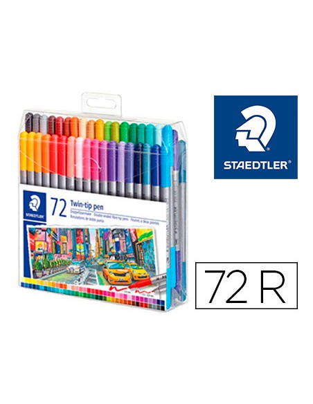 Rotulador staedtler doble punta de fibra 3200 estuche de 72 unidades colores surtidos