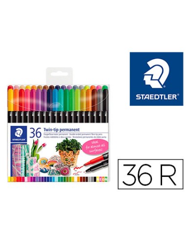 Rotulador staedtler permanente doble punta 3187 estuche de 36 unidades colores surtidos