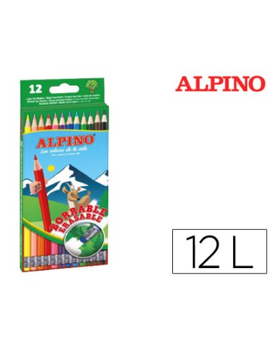 Lapices de colores alpino borrable con goma caja de 12 colores surtidos