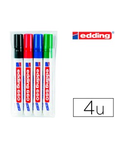 Rotulador edding para pizarra blanca 660 blister de 4 unidades colores surtidos recargable