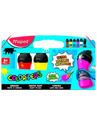 Tempera maped color peps ultra lavable caja de 6 colores surtidos primarios 75 ml