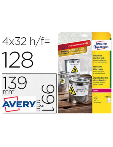 Etiqueta adhesiva resistente avery poliester blanco 991x139 mm para impresora laser pack de 32 unidades