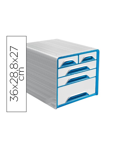Fichero cajones de sobremesa cep 5 cajones mixtos blanco azul 360x288x270 mm