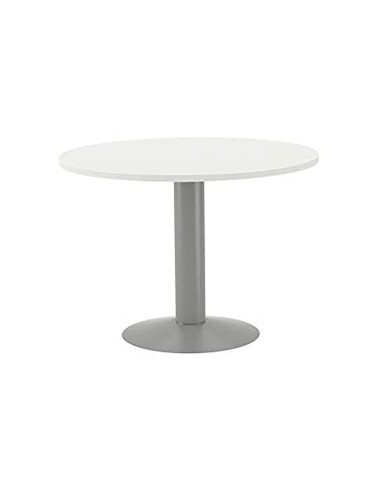Mesa de reunion rocada meeting 3005at04 estructura columna acero gris tablero madera blanco 100 cm diametro