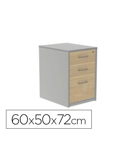 Cajonera rocada con tres cajones serie store 60x50x72 cm acabado ab01 aluminio haya