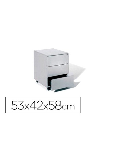 Cajonera metalica rocada con tres cajones serie store 53x42x58 cm acabado ac00 gris gris