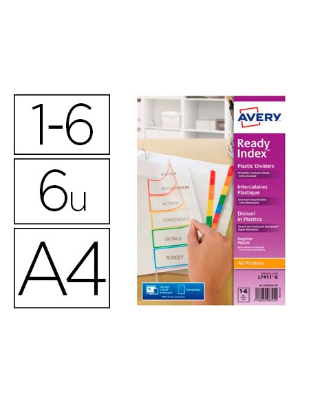 Separador avery polipropileno din a4 6 pestanas imprimibles