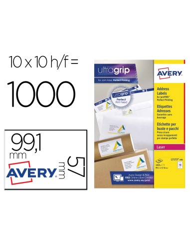 Etiqueta adhesiva avery blanca tamano 991x57 mm inkjet laser copiadora caja de 1000 unidades