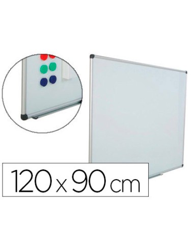 Pizarra blanca rocada acero vitrificado magnetico marco aluminio y cantoneras pvc 120x90 cm incluye bandeja