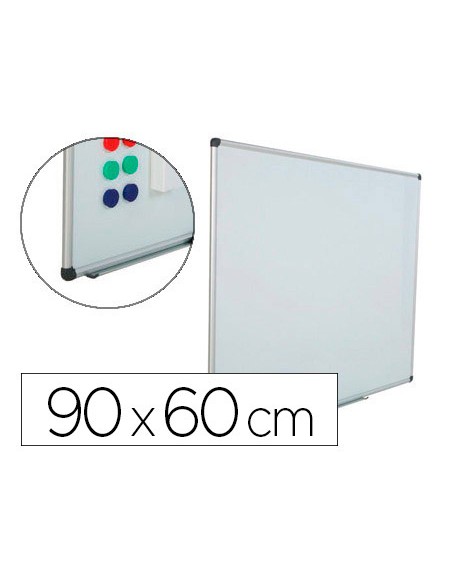 Pizarra blanca rocada acero vitrificado magnetico marco aluminio y cantoneras pvc 90x60 cm incluye bandeja para