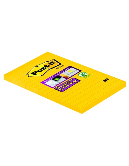Bloc de notas adhesivas quita y pon post it super sticky rayado amarillo ultra 102x152 mm