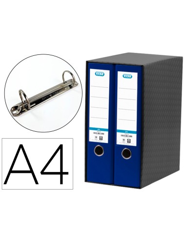 Modulo elba 2 archivadores de palanca din a4 con rado 2 anillas azul lomo de 80 mm