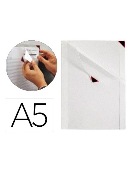 Funda de presentacion tarifold kang easy clic adhesiva removible din a5 esquina magnetica pack 5 uds