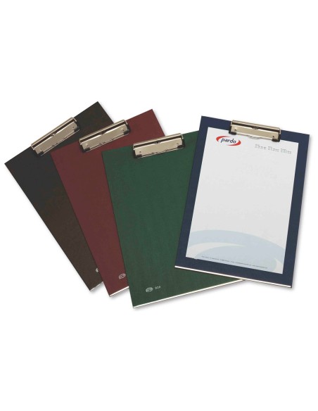 Portanotas pardo carton forrado pvc folio con pinza metalica verde