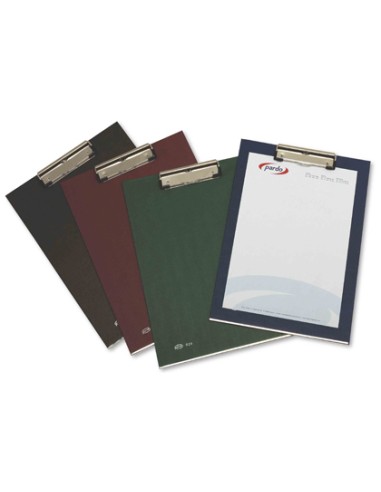 Portanotas pardo carton forrado pvc folio con pinza metalica verde