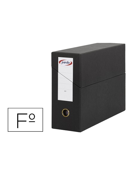 Caja transferencia pardo folio forrado extra doble lomo 80 mm estuche interior con tarjetero negra