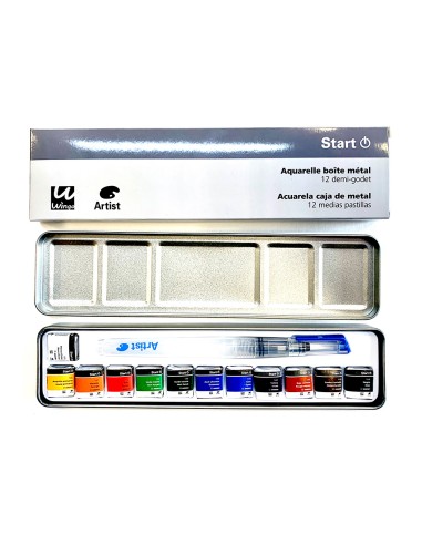 Acuarela artist start caja metal 12 colores surtidos pincel rellenable
