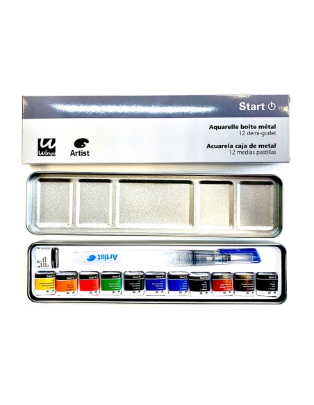 Acuarela artist start caja metal 12 colores surtidos pincel rellenable