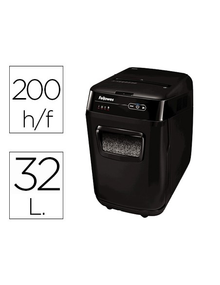 Destructora de documentos fellowes automax 200m capacidad de corte 200 hojas particulas destruye grapas