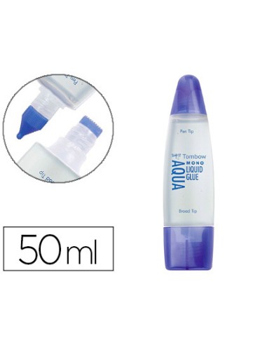 Pegamento cola liquida tombow transparente aqua permanente con 2 puntas bote de 50 ml