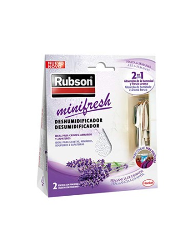 Deshumidificador rubson mini fresh lavanda accion 2 en 1 pack 2 bolsitas de 50 gr