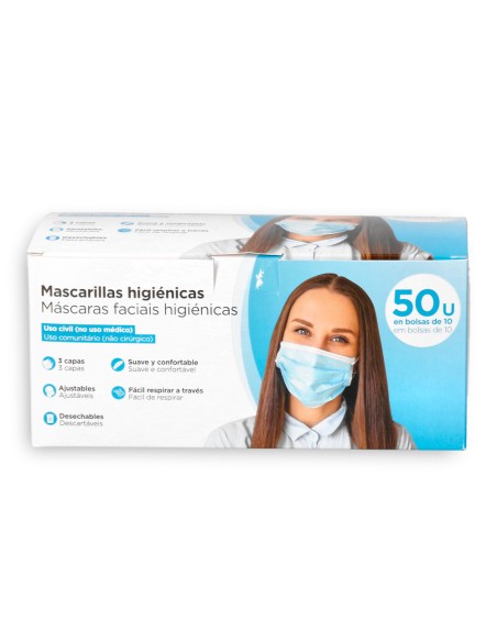 Mascarilla facial higienica desechable 3 capas con ajuste nasal filtracion 95 color azul