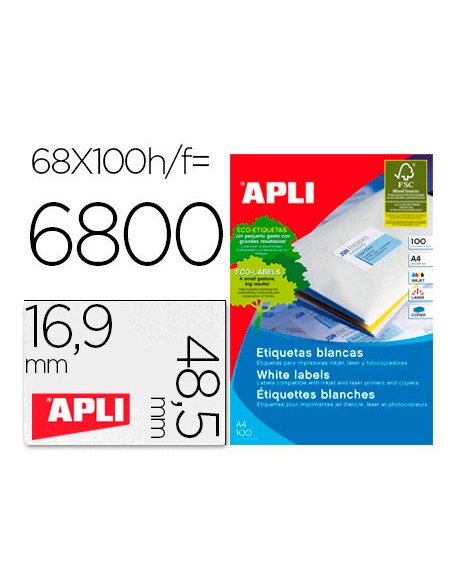 Etiquetas adhesivas apli 01282 tamano 485x169 mm para fotocopiadora laser ink jet caja de 100h dina4 6800 etiqu