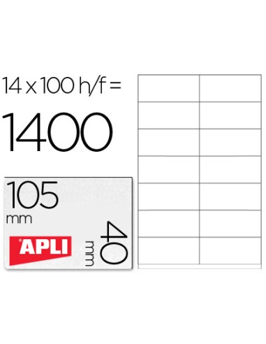 Etiqueta adhesiva apli 1275 tamano 105x40 mm fotocopiadora laser ink jet caja con 1400 etiquetas