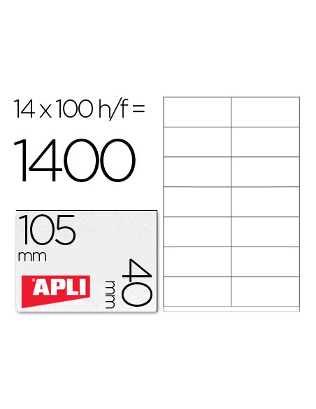 Etiqueta adhesiva apli 1275 tamano 105x40 mm fotocopiadora laser ink jet caja con 1400 etiquetas