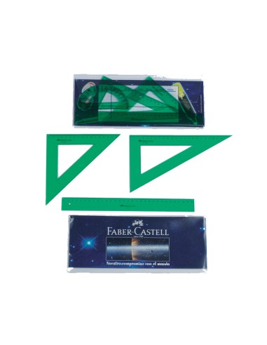 Juego escuadra y cartabon petaca faber castell metacrilato color verde