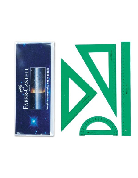 Juego escuadra y cartabon petaca faber castell metacrilato color verde