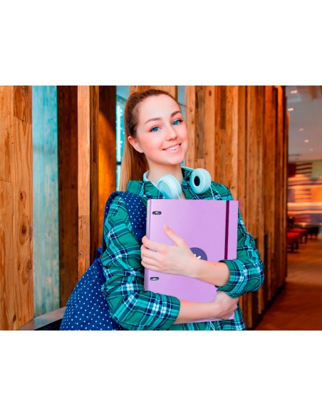 Carpeta con recambio antartik a4 cuadro 5mm forrada 4 anillas 25mm redondas color lavanda