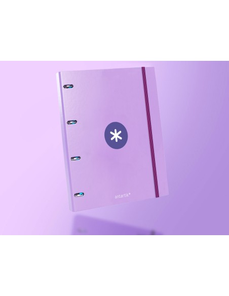 Carpeta con recambio antartik a4 cuadro 5mm forrada 4 anillas 25mm redondas color lavanda