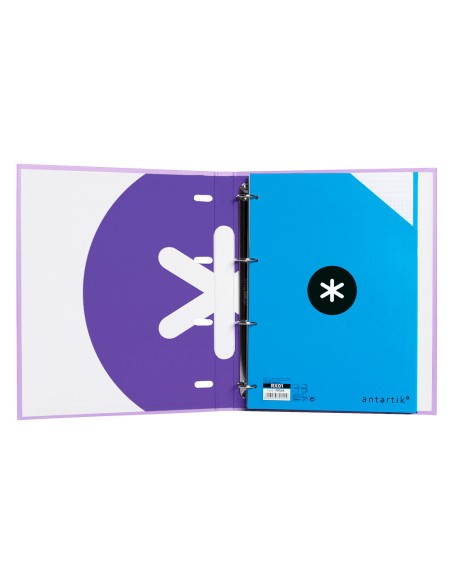 Carpeta con recambio antartik a4 cuadro 5mm forrada 4 anillas 25mm redondas color lavanda