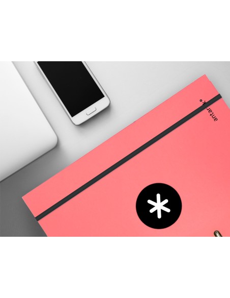 Carpeta con recambio antartik a4 cuadro 5mm forrada 4 anillas 25mm redondas color coral