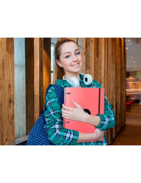 Carpeta con recambio antartik a4 cuadro 5mm forrada 4 anillas 25mm redondas color coral