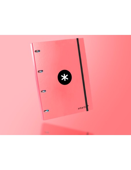 Carpeta con recambio antartik a4 cuadro 5mm forrada 4 anillas 25mm redondas color coral