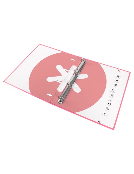 Carpeta con recambio antartik a4 cuadro 5mm forrada 4 anillas 25mm redondas color coral