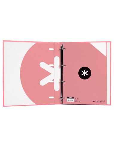 Carpeta con recambio antartik a4 cuadro 5mm forrada 4 anillas 25mm redondas color coral
