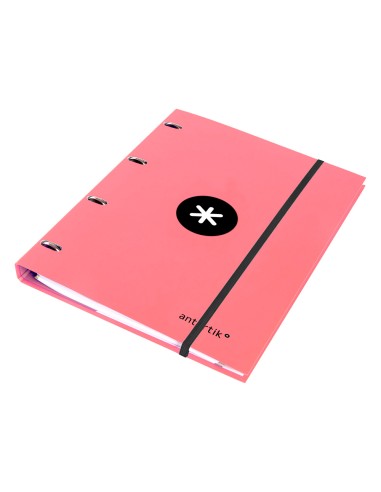 Carpeta con recambio antartik a4 cuadro 5mm forrada 4 anillas 25mm redondas color coral