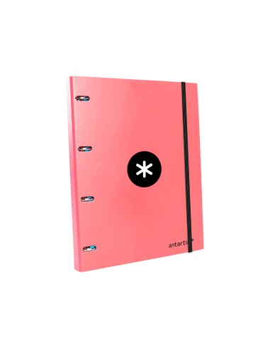 Carpeta con recambio antartik a4 cuadro 5mm forrada 4 anillas 25mm redondas color coral
