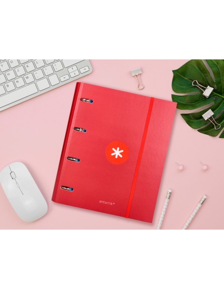 Carpeta con recambio antartik a4 cuadro 5mm forrada 4 anillas 40mm redondas color frambuesa