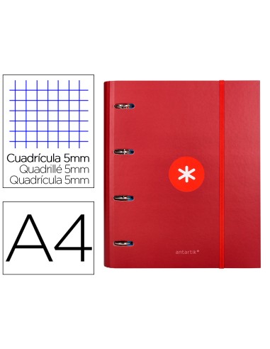 Carpeta con recambio antartik a4 cuadro 5mm forrada 4 anillas 40mm redondas color frambuesa