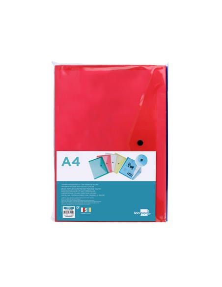 Carpeta liderpapel dossier broche transparente din a4 colores surtidos paquete de 5 retractilado