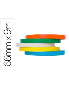 Cinta adhesiva q connect 66 mt x 9 mm para cerrar bolsas pack 6 unidades colores surtidos