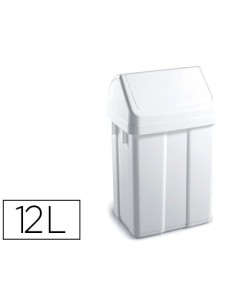 Papelera contenedor tts plastico con tapadera max 12 litros blanca 400x230x200 mm